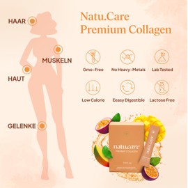 natu.care Premium Collagen Pulver 5000 mg, 30 Portionen, Kollagen Mango Maracuja 216 g | Collagen Peptide 100% Natürlich | Marine Collagen Hydrolysat, Colagenpulver für Gelenke, Haare, Nägel