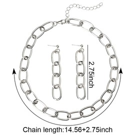 Silver Necklace and Earring Sets Simple Link Chain Choker Necklace Minimalist Stud Earrings Chunky Punk Necklace for Men Women Huggie Hoop Earrings Dangle Drop Long Paperclip Jewelry Set