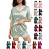 WJing Yi Jia Womens Silk Pajamas Set XS-4XL Button Down