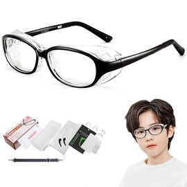 GOKEI Pollen Prevention Glasses, For Kids, Dry Eye Relief, No Fog, Double Sided, Anti Fog, Blue Light Cut, Pollen Fever, 3 - 12 Years Old, Children, Kids, Anti-Fog Splash, Pollen Protection, Black