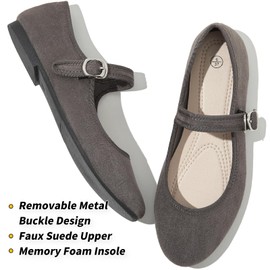 BABUDOG Womens Mary Jane Flats with Strap,Black Flats Shoes Dressy Comfortable,Ballet Flats for Women(Grey 10)