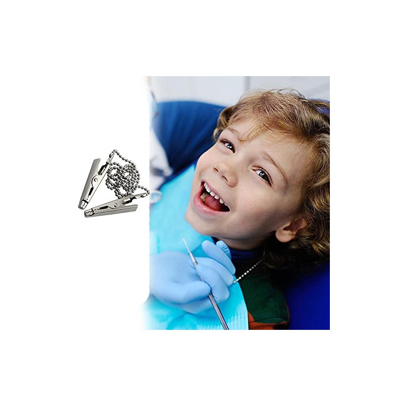ZYAMY 2pcs Dental Bib Clips Metal Napkin Clip Chain Keep
