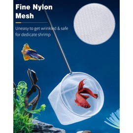 Pawfly Aquarium Shrimp Net 4 Inch With Long Extendable Stainless Steel Handle & Small Soft Round Fine Mesh for Baby Fish, Food Residue Debris Skimming Tool for Tank & Pond