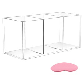 egniFurn 3-Compartment Acrylic Pen Holder – Clear Desk Organizer for Pens, Pencils, Markers, Multi-Use Desk Organizer for Office, School, Includes Heart-Shaped Sticky Note
