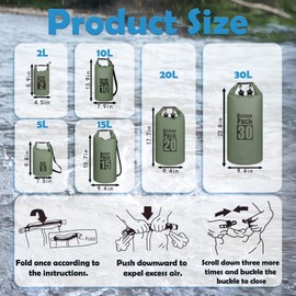 MOMAHUA 10L Dry Bag,Sage Green Waterproof Bag with Adjustable Shoulder Strap,Small Capacity Swimming Bags 2L/5L/10L/15L/20L/25L/30L Dry Sack for Paddle Boarding,Wet Bags for Travel,Outdoor Camping