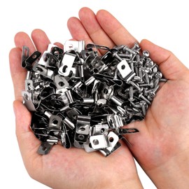 HKATOPS 100 Pcs Fence Wire Clamps Agricultural Fencing Mounting Clips Stainless Steel with 100 Pcs Stainless Steel Screws for Mount 12-16 Gauge Welded Wire to Wood, Metal or Vinyl Fence 12-16 Gauge