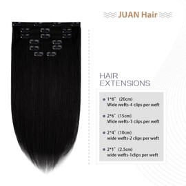 Jet Black Clip in Hair Extensions Real Human Hair 70G Jet Black 100% Remy Human Hair Extensions Silky Straight 7pcs 16clips for Women(15 Inch #1)