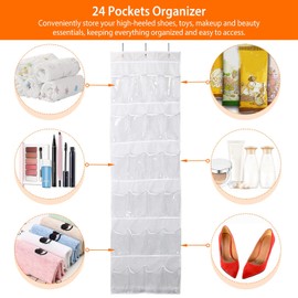 iMounTEK Over The Door Shoes Rack 24-Pocket Crystal Clear Organizer 6-Layer Hanging Storage Shelf for Shoes Slippers Small Toys Closet Cabinet Space Saver