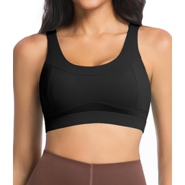Comper Racerback Sports Bras for Women High Impact Workout Bra Medium Support Wide Straps Running Sport Bras Yoga Tank Tops (Black-M)