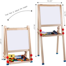 Kalatic Wooden Art Easel for Kids (Double Sided) - Standing Magnetic Whiteboard Chalkboard Small Toddler Toys KT-048-F