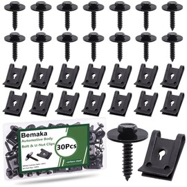 Bemaka M4.2 Automotive Body Bolt & U-Nut Clips Kit, Multipurpose Fender Bolts Screws Body Fastener U Clips for Most Cars Bumper Engine Splash Shield (30Pcs)