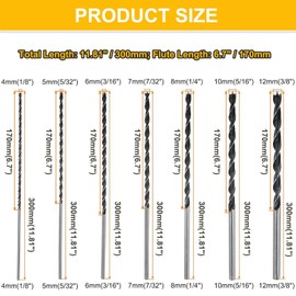 COLYUPO Long Brad Point Drill Bits 7Pcs 300 mm Wood Drill Bit Set Carbon Steel Spiral Twist Drill Bits for Hardwood Plywood Plastic