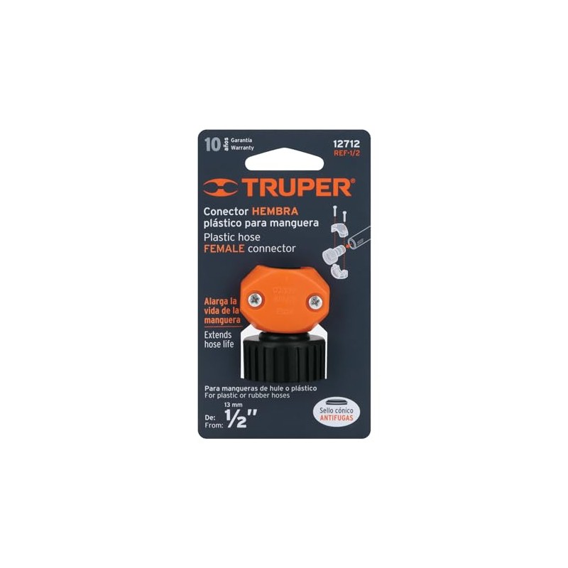 Truper REF-1/2, Conector plástico, hembra 1/2", de polipropileno
