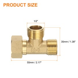 sourcing map Brass Angle Stop 1/2" Outlet x 1/2" Inlet 3 Way Compression Tee Valve Supply Line Connector Water Line Adapter Splitter for Faucet, Water Filters