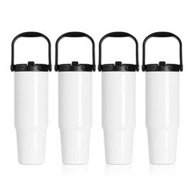 PYD Life 4 Pack Sublimation Tumblers Blanks 36 OZ White Vacuum Insulated with Portable Lid and Sippy Up Straw Travel Coffee Mugs Cups for Tumbler Heat Press Sublimation Oven Printing