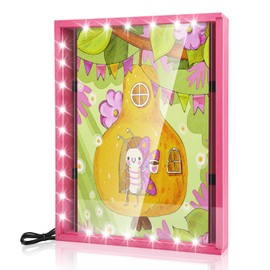 LuxRound Kids Art Frame with LED Light, Changeable Artwork Display & Storage Frame for Children, Kid's Pictures Frame, Wall-mounted & Tabletop Artwork Display Frame for Kids (Light Red)