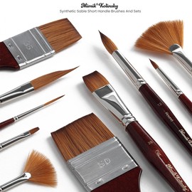 Creative Mark Mimik Kolinsky Synthetic Sable Paint Brushes - Short Handle, Long Bristle Kolinsky Brushes with Resilient Synthetic Fiber for Oil, Watercolor and Acrylic - Sword Liner Set of 3