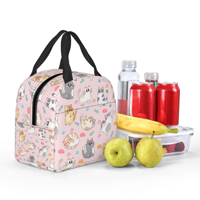 Pink Cat Lunch Bag Reusable Zipper Closure Insulated Pink Cats