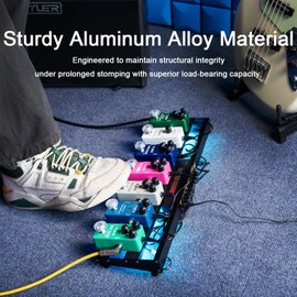 YUER Guitar PedalBoard with Built-in Power Supply & RGB LED Lights, 19.4x5.2" Portable Aluminum Alloy Guitar Effects Pedal board with 7x9V/12V/18V Outputs, 9 DC Cables, Carry Bag & Hook Tape