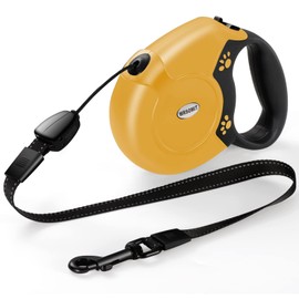 WRSOMIT Retractable Dog Leash, 26 Ft Heavy Duty Pet Walking Leash for Small Medium Large Dogs up to 99lbs, Anti-Slip Handle, 360 ° No Tangle, Nylon Tape, One-Handed Brake (Yellow)