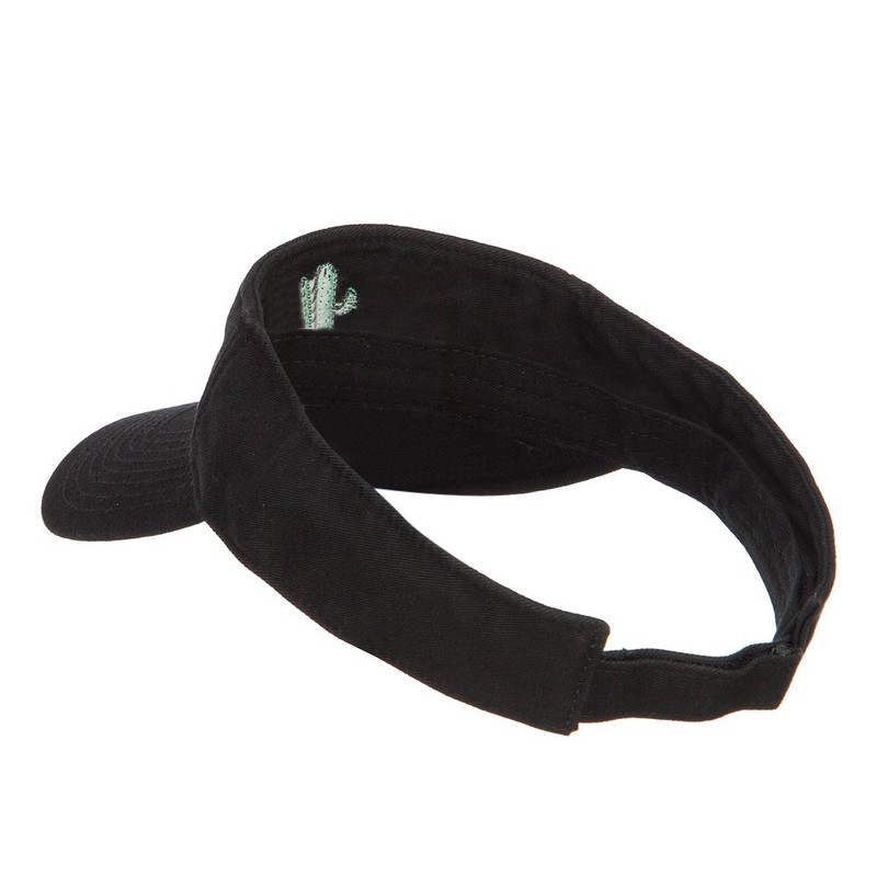 e4Hats.com Mini Cactus Embroidered Cotton Washed Visor - Black OSFM