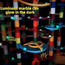 DSHMIXIA Marble Run Marble Maze Race Track with Glowing Marbles for Kids Ages 3-4-8-10 Sturdy Building Toys Kids Games Amazing Fun Gifts (Super)