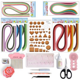 JUYA Paper Quilling Kit with Pink Tools 960 Strips Board Mould Crimper Coach Comb (Width 3mm with Glue)