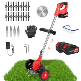 KOCASO 3 in 1 Cordless Grass Trimmer with Wheels，2Pcs 2500mAh Powers - Electric Weed Eater, Lawn Edger Tool, Adjustable Head Extendable Length Rechargeable Lightweight Lawn Trimmer for Garden Yard