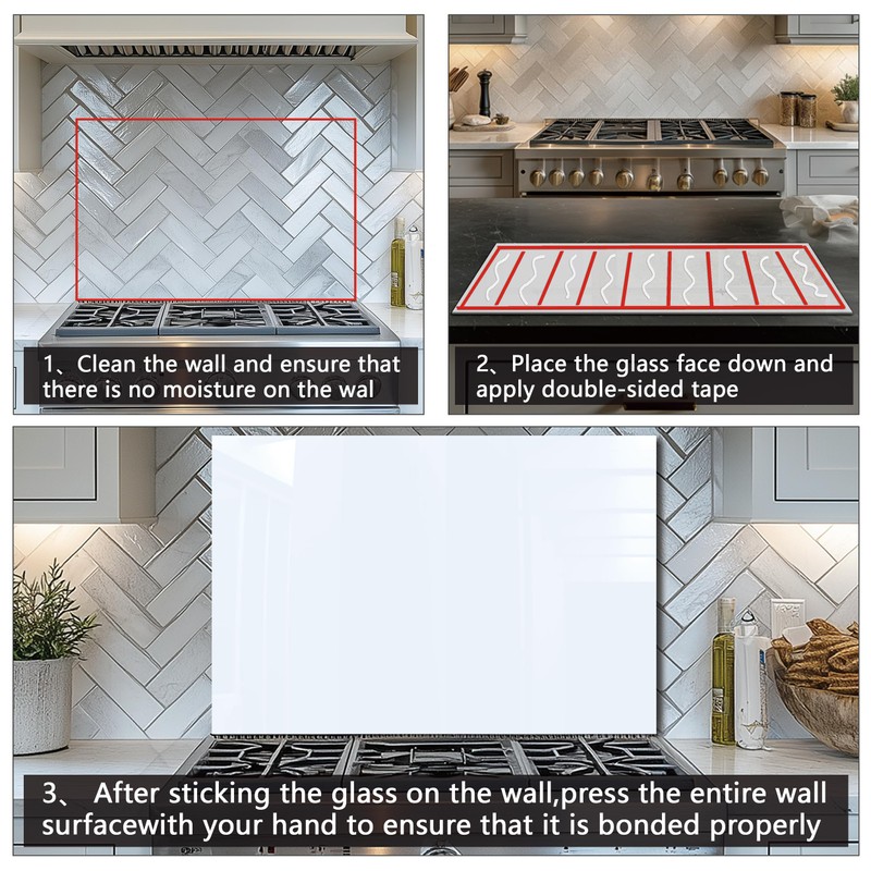 DAIFURONGE Tempered Glass Backsplash for Kitchen, White, 30"x16"