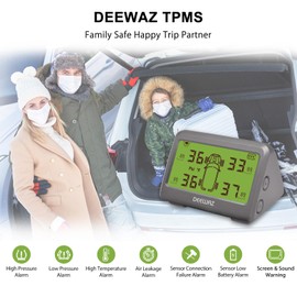 Tire Pressure Monitoring System, DEEWAZ MY66 Solar TPMS, Tire Pressure Monitor System with 4 External Sensors, 0-116 PSI for Car RV SUV MPV Pickup Sedan Off-Road