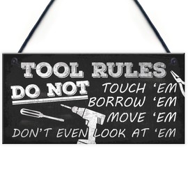 RED OCEAN Funny Tool Rules Garage Man Cave Workshop Shed Hanging Sign Gift For Him Dad Grandad Gift Plaque