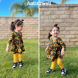 Aalizzwell 3T - 4T Little Toddler Girls Fall Clothes Floral Ruffle Tunic Pants Outfit Set Winter Clothing Yellow Sunflower