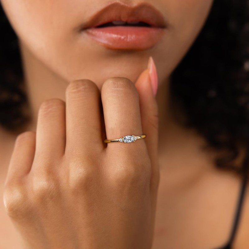 Lunvky Gold Birthstone Rings for Women Mother Dainty Stackable Gold