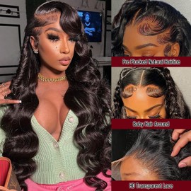 300 Density 13x6 Body Wave Lace Front Wigs Human Hair Pre Plucked 13x6 Glueless Wigs Human Hair for Women HD Transparent Lace Frontal Wigs Human Hair with Baby Hair lace front wigs human hair 28 Inch