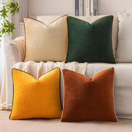 MIULEE Pack of 4 Decorative Throw Pillow Covers Soft Velvet Pillow Covers Double-Sided Design Cushion Cases 4-Color Mixed Pillow Covers for Sofa Bedroom Car 18 x 18 Inch Rust/Green
