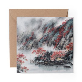 1 x Greeting Card Traditional Chinese Painting Art Oriental - Blank Birthday Celebration Anniversary #24321