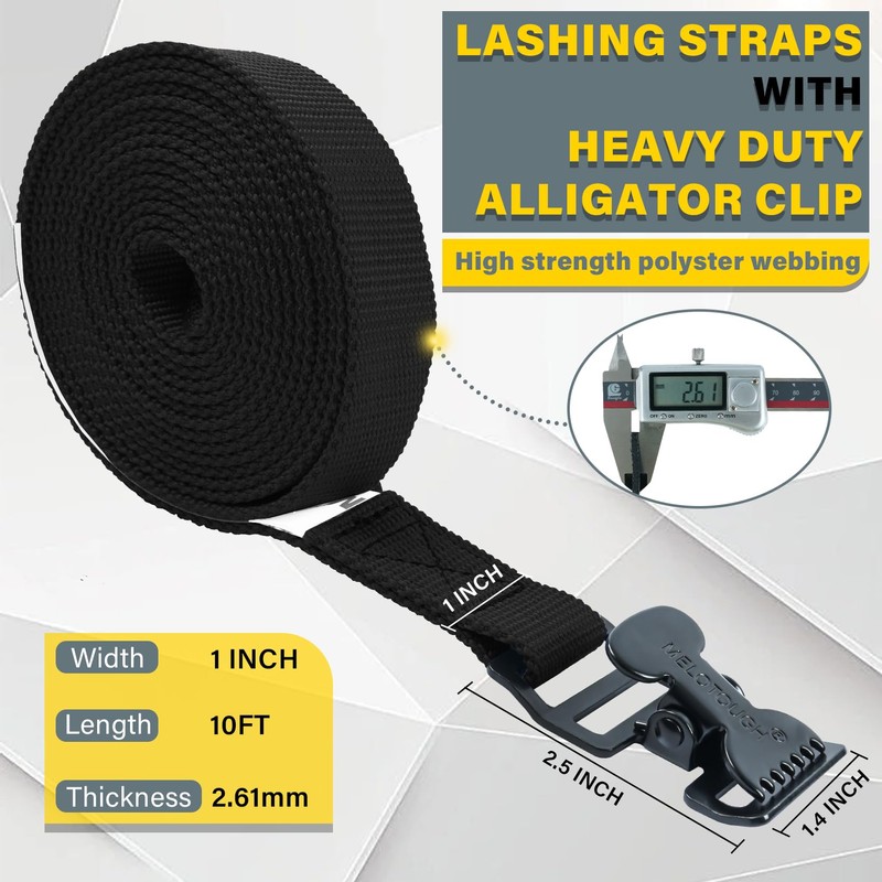 Lashing Strap,1"×10FT Tie Down Straps with Alligator Clip,Adjustable Cargo Straps