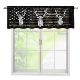 Guyuehome - Cortinas de camuflaje con bandera de Estados Unidos, caza de animales salvajes, textura de abedul, cabeza de ciervo, diseño de silueta de ciervo, cortinas de bolsillo para barra para