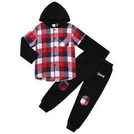Toddler Baby Boy Clothes Plaid Long Sleeve Hoodie Top + Pants 2pcs Boys Fall Winter Outfits Set
