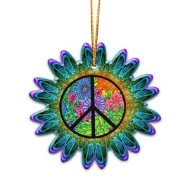 WODORO Hippie Peace Sign Love Christmas Ornament Tree Decorations 2D Flat (NOT 3D Ornament), Bulk Wooden Hippie Car Hanging Accessories, 60s 70s Theme Hippie Room Decor, Gifts for Hippie Souls