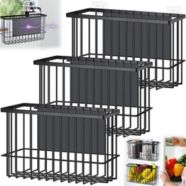 Menkxi 3 Pcs Magnetic or Adhesive Refrigerator Organizer Magnetic Baskets Kitchen Magnetic Holder for Refrigerator Metal Shelf Rack Storage with 2 Types of Installation