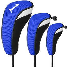 Golf Club Head Covers Woods Driver Fairway Hybrid 3 Pack Set, Headcovers Men 1 3 5 7 X Interchangeable Number Tag, Fit All Wood Clubs for Men Women (Blue-1 Driver&1 Fairway&1 Hybrid)