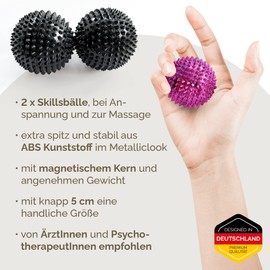 2 x DBT Skills Hedgehog Ball, Magnetic High Stress Acupressure Ball, Black, 47 mm Diameter, for Stress Relief or Massage, Against Tension and for More Mobility and Concentration