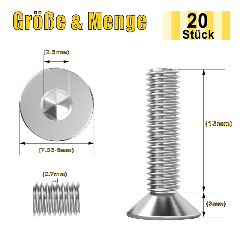 ORTAVA Pack of 20 M4 x 16 Countersunk Screws Flat