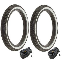 CYCLEZ 16" x 1.75" Brick Tread Black/White Wall Kids Bike Tires and 16" Schrader Valve Tubes, Kids Replacement Bike Tire Bundle Kit, 16 in Brick Tyres and Tubes Combo