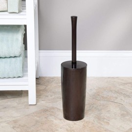 mDesign Slim Plastic Toilet Bowl Brush and Holder Set, Modern Compact Storage Organizer Cleaner Scrubber for Toilet - Heavy Duty Cleaning Plunger for Bathroom, Aura Collection - Black