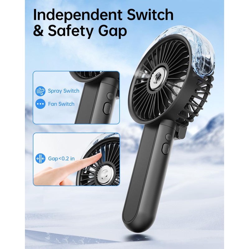 SWEETFULL Portable Misting Fan - 180° Foldable Handheld Personal Fan