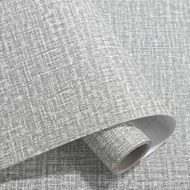 Yancorp 10ft Textured Fabric Gray Wallpaper Faux Grasscloth Grey Peel and Stick Wallpaper Self-Adhesive Linen Removable Cabinets Counter Top Liners
