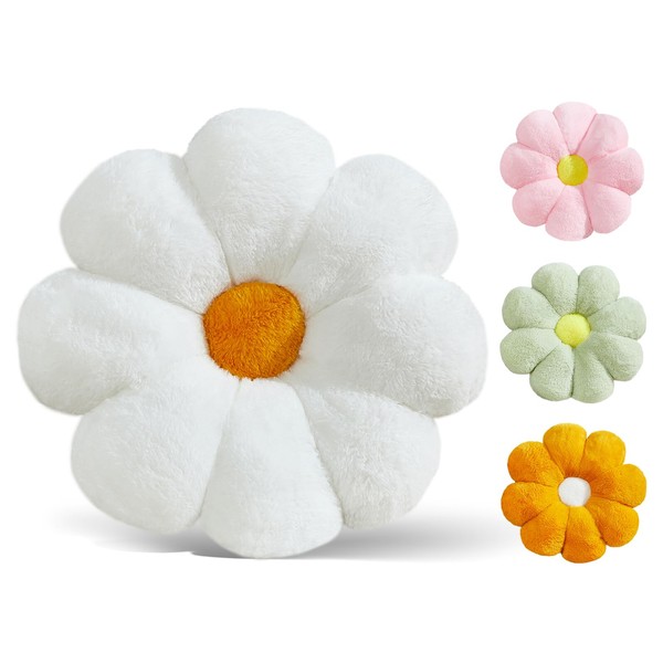Ailive 17.7In Cute White Daisy Flower Shaped Kids Throw Pillow Flower Throw Pillow Floor Pillow Cushion Sunflower Pillow Decorative Pillow for Kids Teens Tweens Girls.