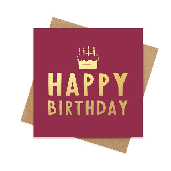 Happy birthday card for her or him cranberry and gold
